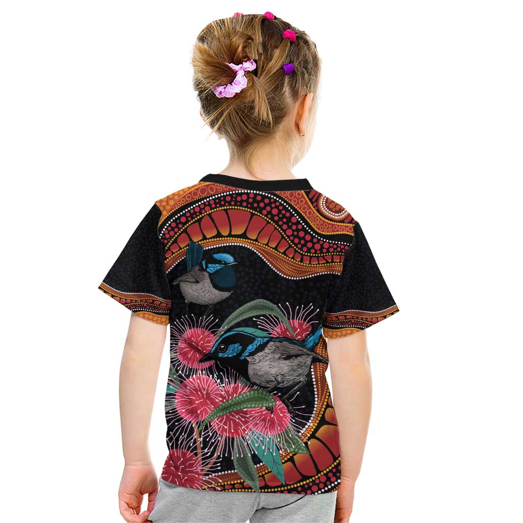 Hakea Flower And Fairy Wren Australia Kid T Shirt Aboriginal Art - Vibe Hoodie Shop