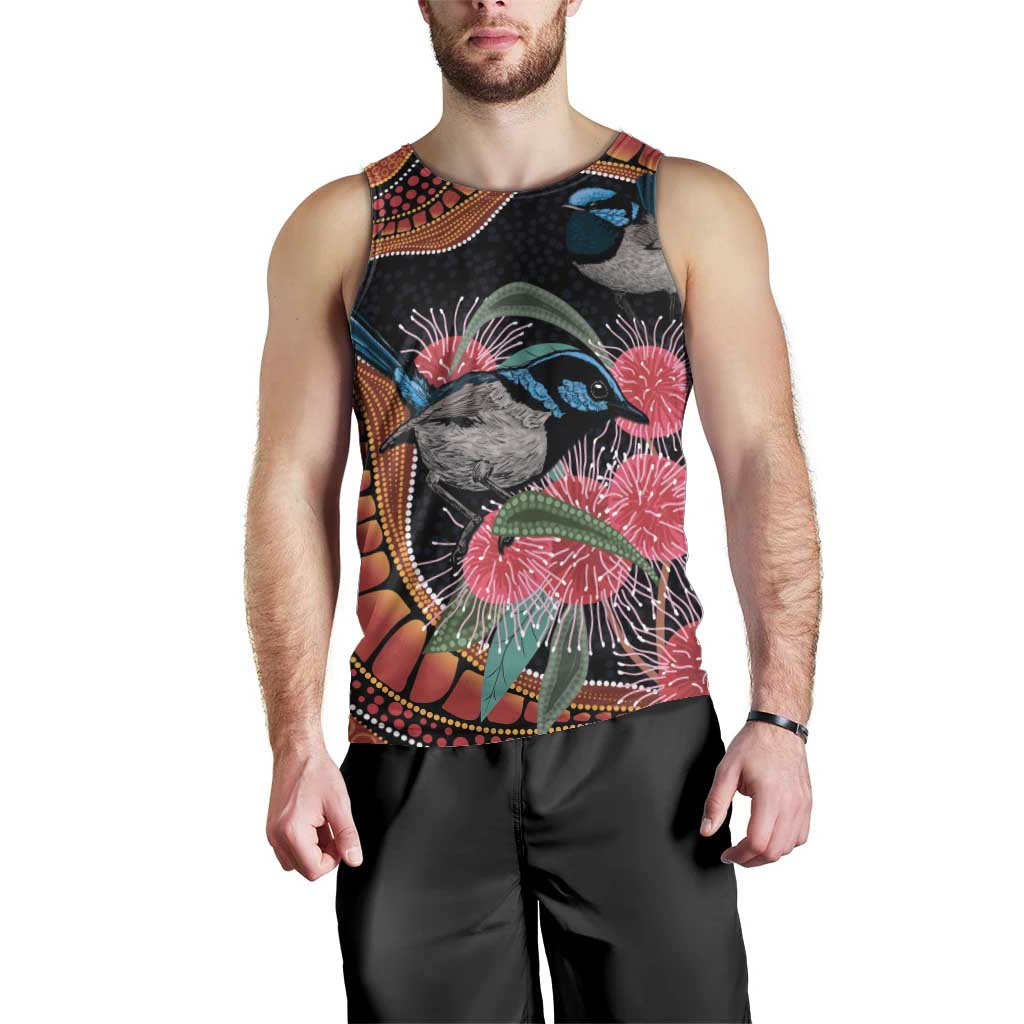 Hakea Flower And Fairy Wren Australia Men Tank Top Aboriginal Art - Vibe Hoodie Shop