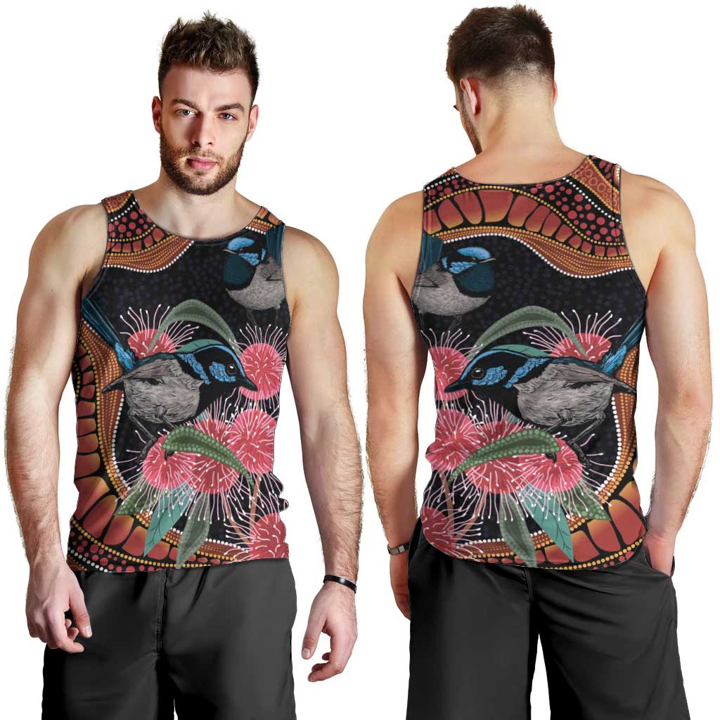 Hakea Flower And Fairy Wren Australia Men Tank Top Aboriginal Art - Vibe Hoodie Shop