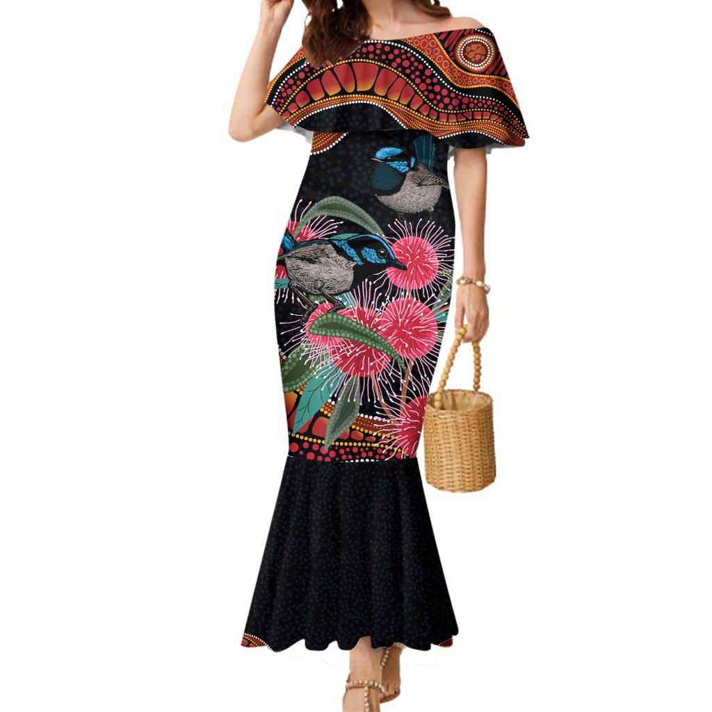 Hakea Flower And Fairy Wren Australia Mermaid Dress Aboriginal Art