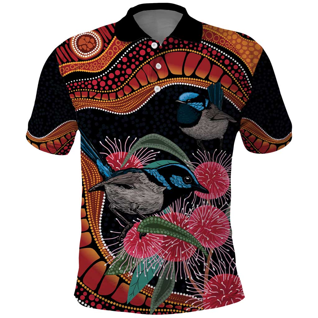 Hakea Flower And Fairy Wren Australia Polo Shirt Aboriginal Art - Vibe Hoodie Shop