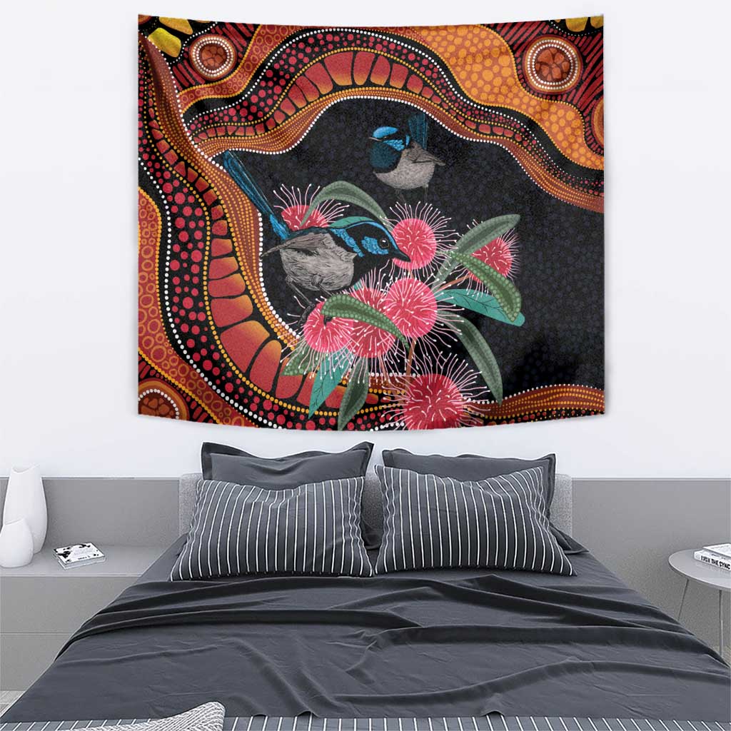 Hakea Flower And Fairy Wren Australia Tapestry Aboriginal Art - Vibe Hoodie Shop