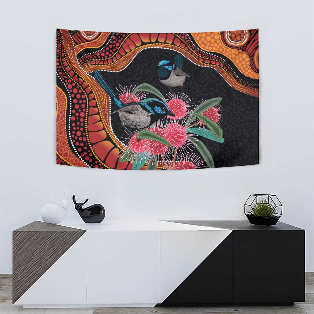 Hakea Flower And Fairy Wren Australia Tapestry Aboriginal Art - Vibe Hoodie Shop