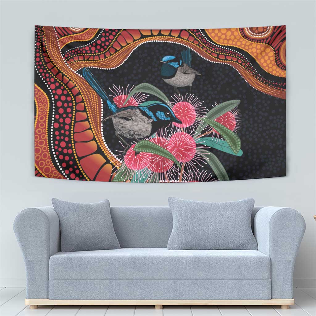 Hakea Flower And Fairy Wren Australia Tapestry Aboriginal Art - Vibe Hoodie Shop