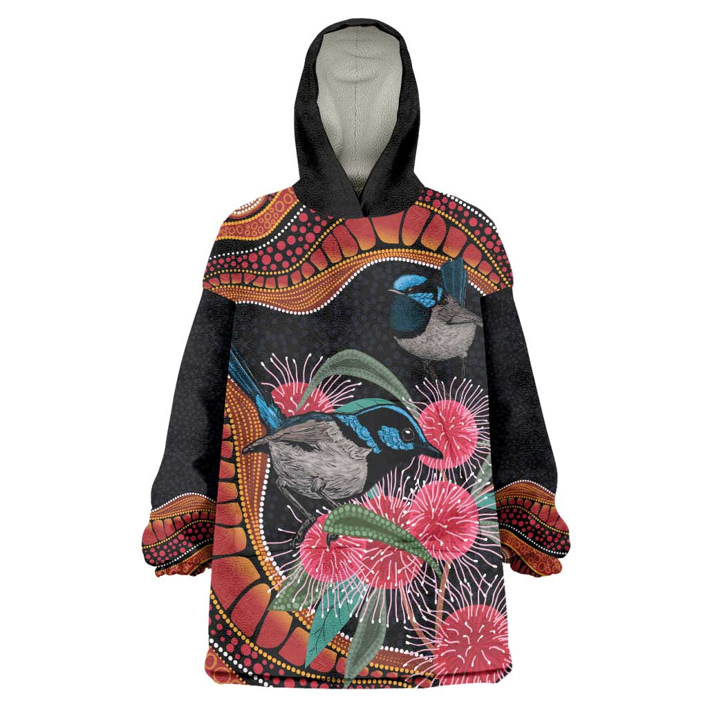 Hakea Flower And Fairy Wren Australia Wearable Blanket Hoodie Aboriginal Art - Vibe Hoodie Shop