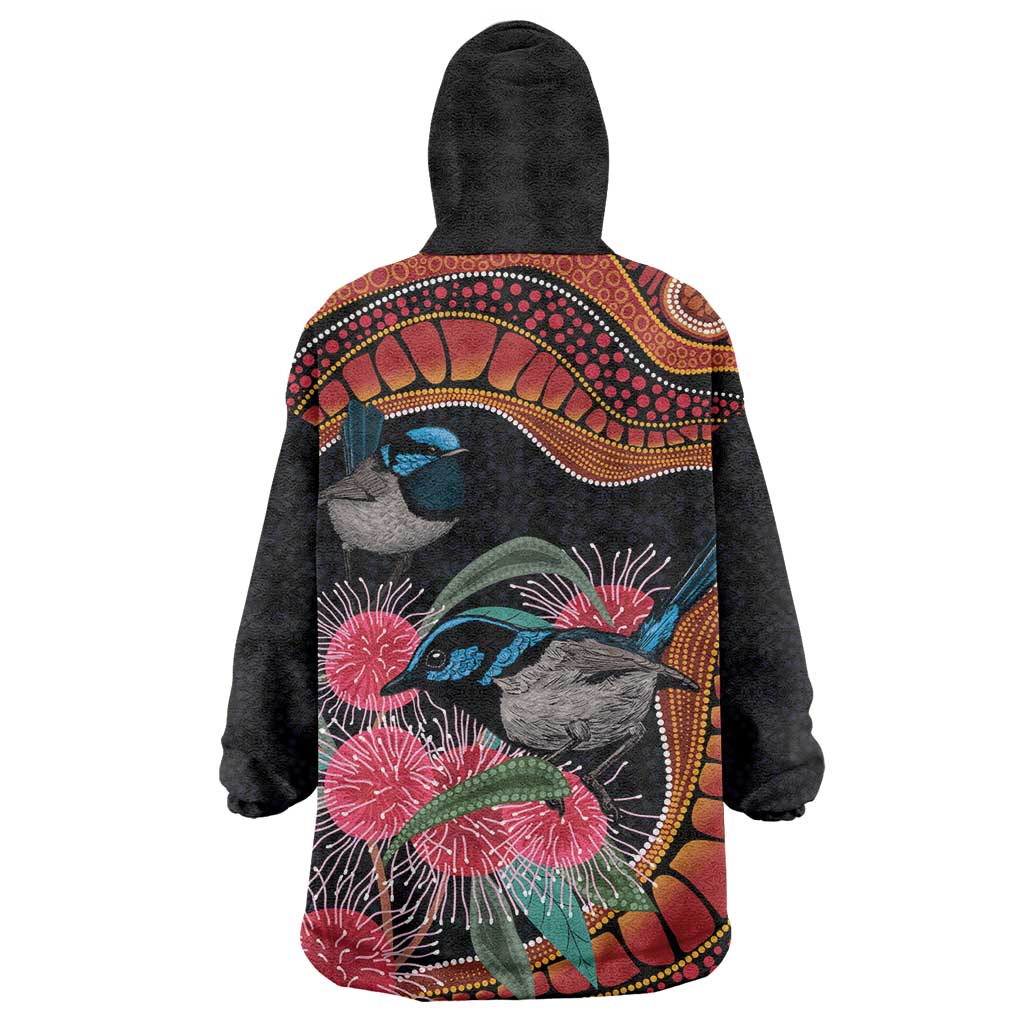 Hakea Flower And Fairy Wren Australia Wearable Blanket Hoodie Aboriginal Art - Vibe Hoodie Shop