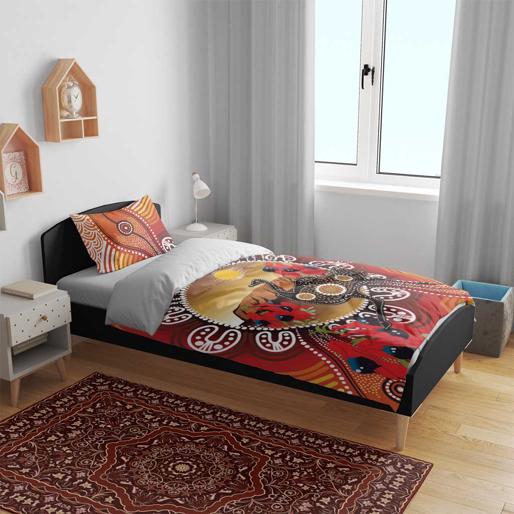 Sturt's Desert Pea And Emu Australia Bedding Set Uluru Aboriginal Art - Vibe Hoodie Shop