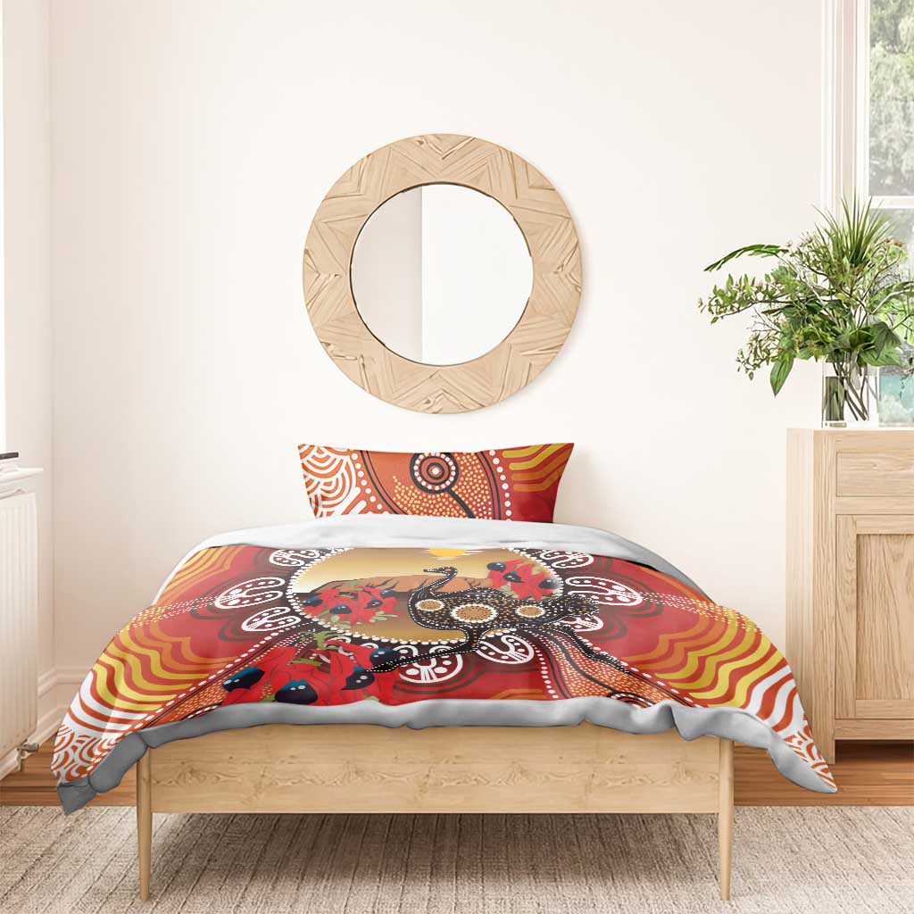 Sturt's Desert Pea And Emu Australia Bedding Set Uluru Aboriginal Art - Vibe Hoodie Shop