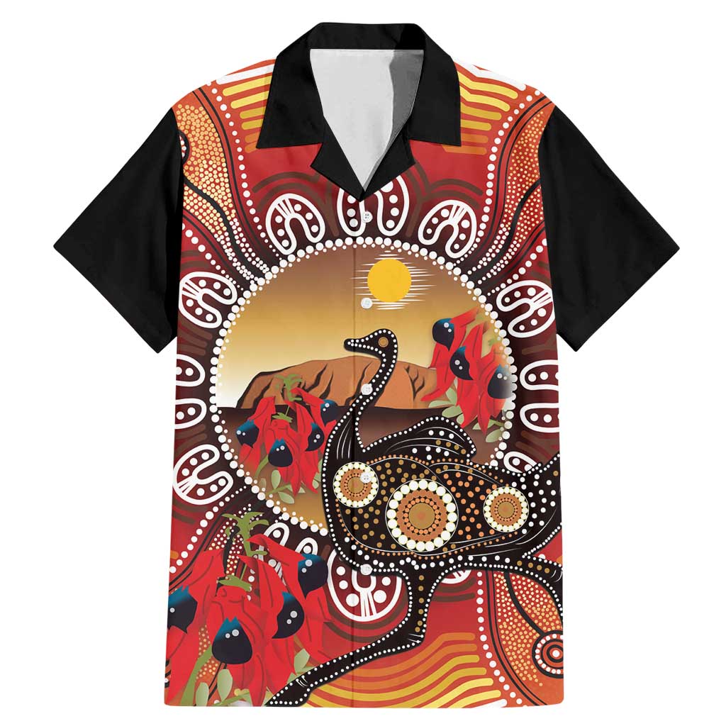 Sturt's Desert Pea And Emu Australia Family Matching Mermaid Dress and Hawaiian Shirt Uluru Aboriginal Art