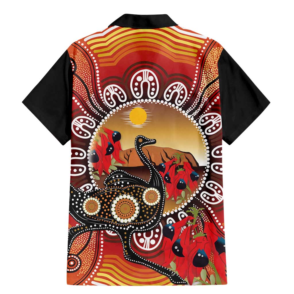 Sturt's Desert Pea And Emu Australia Family Matching Mermaid Dress and Hawaiian Shirt Uluru Aboriginal Art