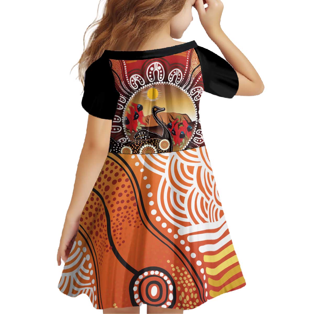Sturt's Desert Pea And Emu Australia Family Matching Off The Shoulder Long Sleeve Dress and Hawaiian Shirt Uluru Aboriginal Art