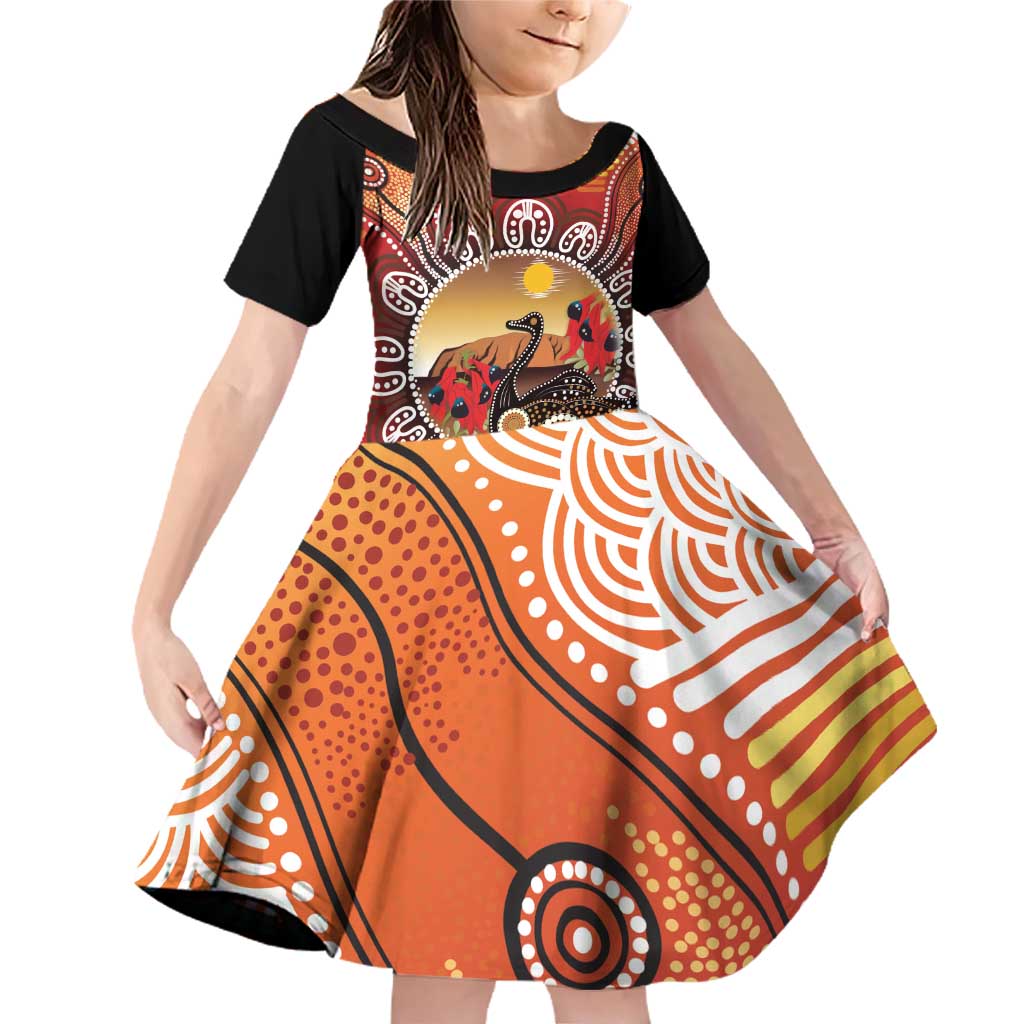 Sturt's Desert Pea And Emu Australia Family Matching Off Shoulder Short Dress and Hawaiian Shirt Uluru Aboriginal Art