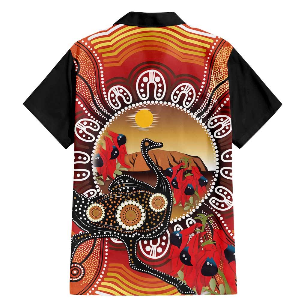 Sturt's Desert Pea And Emu Australia Family Matching Summer Maxi Dress and Hawaiian Shirt Uluru Aboriginal Art