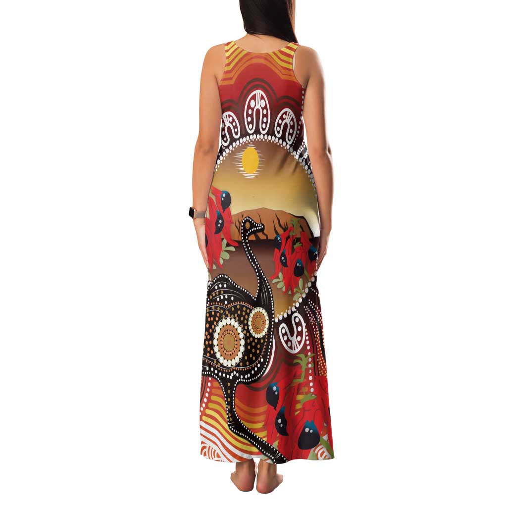 Sturt's Desert Pea And Emu Australia Family Matching Tank Maxi Dress and Hawaiian Shirt Uluru Aboriginal Art