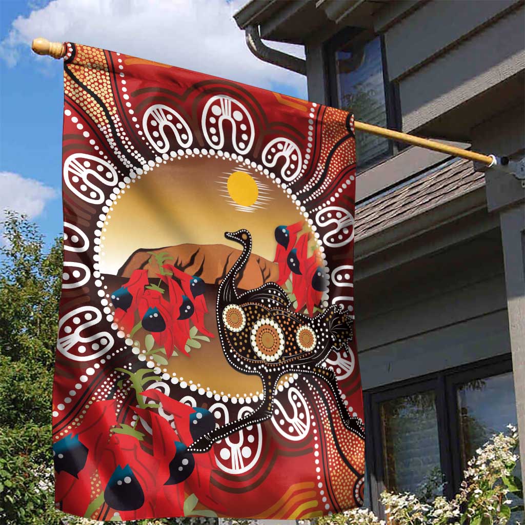 Sturt's Desert Pea And Emu Australia Garden Flag Uluru Aboriginal Art - Vibe Hoodie Shop