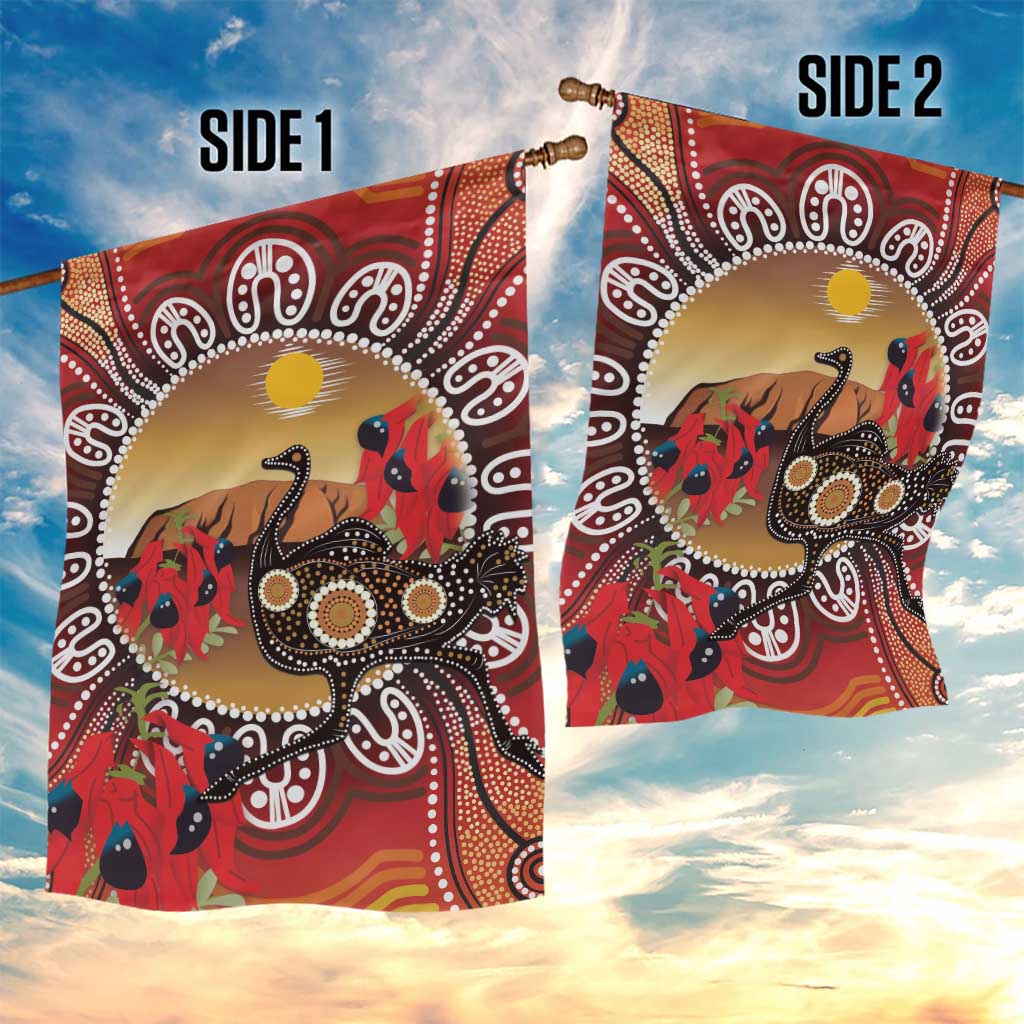 Sturt's Desert Pea And Emu Australia Garden Flag Uluru Aboriginal Art - Vibe Hoodie Shop