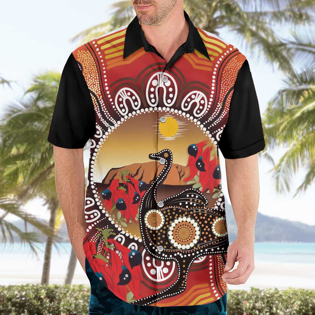 Sturt's Desert Pea And Emu Australia Hawaiian Shirt Uluru Aboriginal Art - Vibe Hoodie Shop