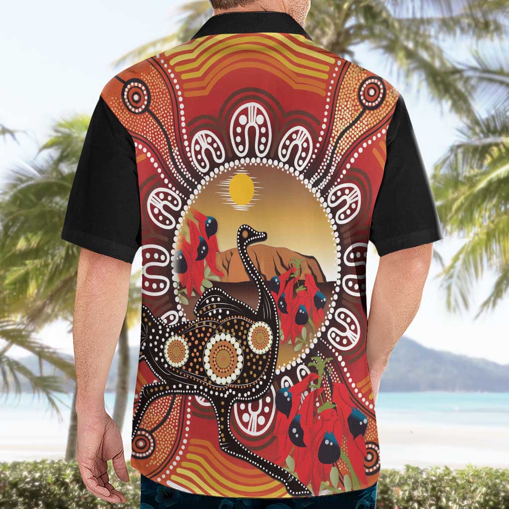 Sturt's Desert Pea And Emu Australia Hawaiian Shirt Uluru Aboriginal Art - Vibe Hoodie Shop