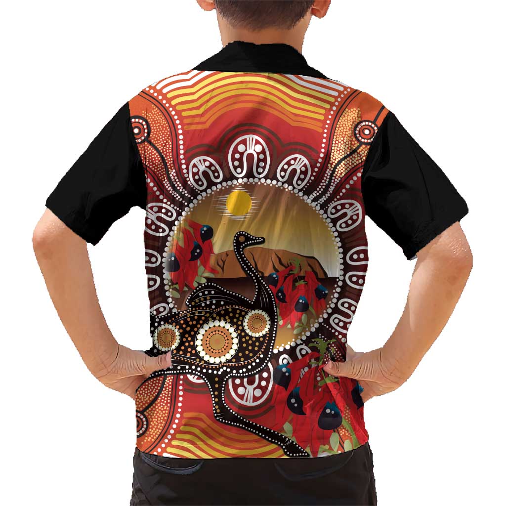 Sturt's Desert Pea And Emu Australia Hawaiian Shirt Uluru Aboriginal Art - Vibe Hoodie Shop