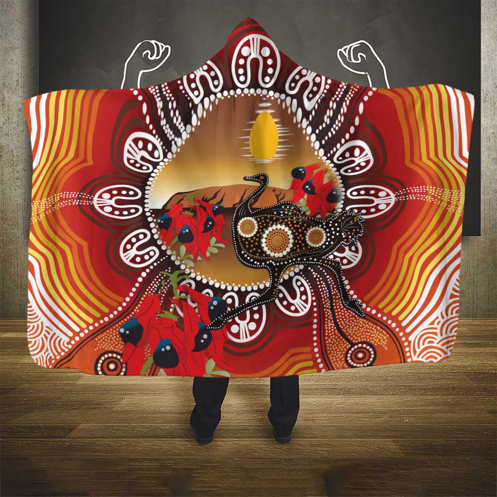 Sturt's Desert Pea And Emu Australia Hooded Blanket Uluru Aboriginal Art