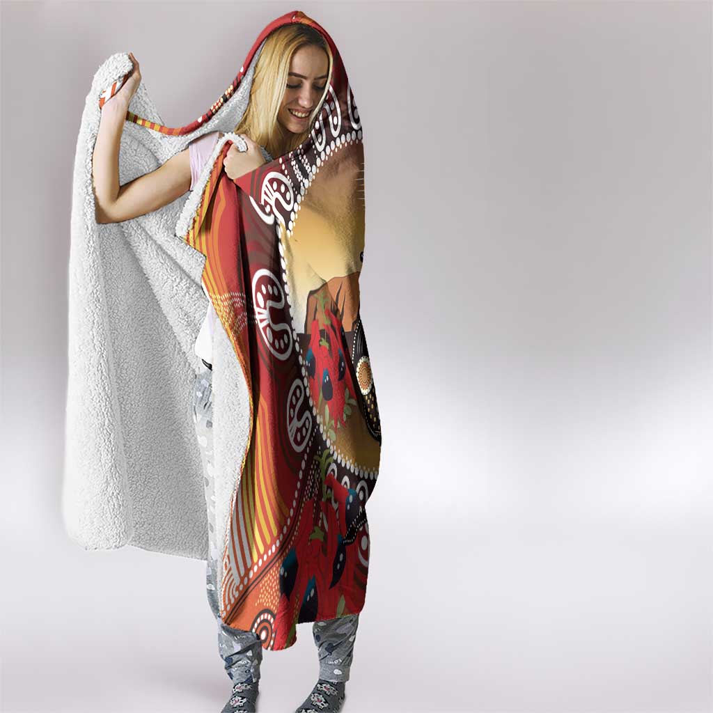 Sturt's Desert Pea And Emu Australia Hooded Blanket Uluru Aboriginal Art