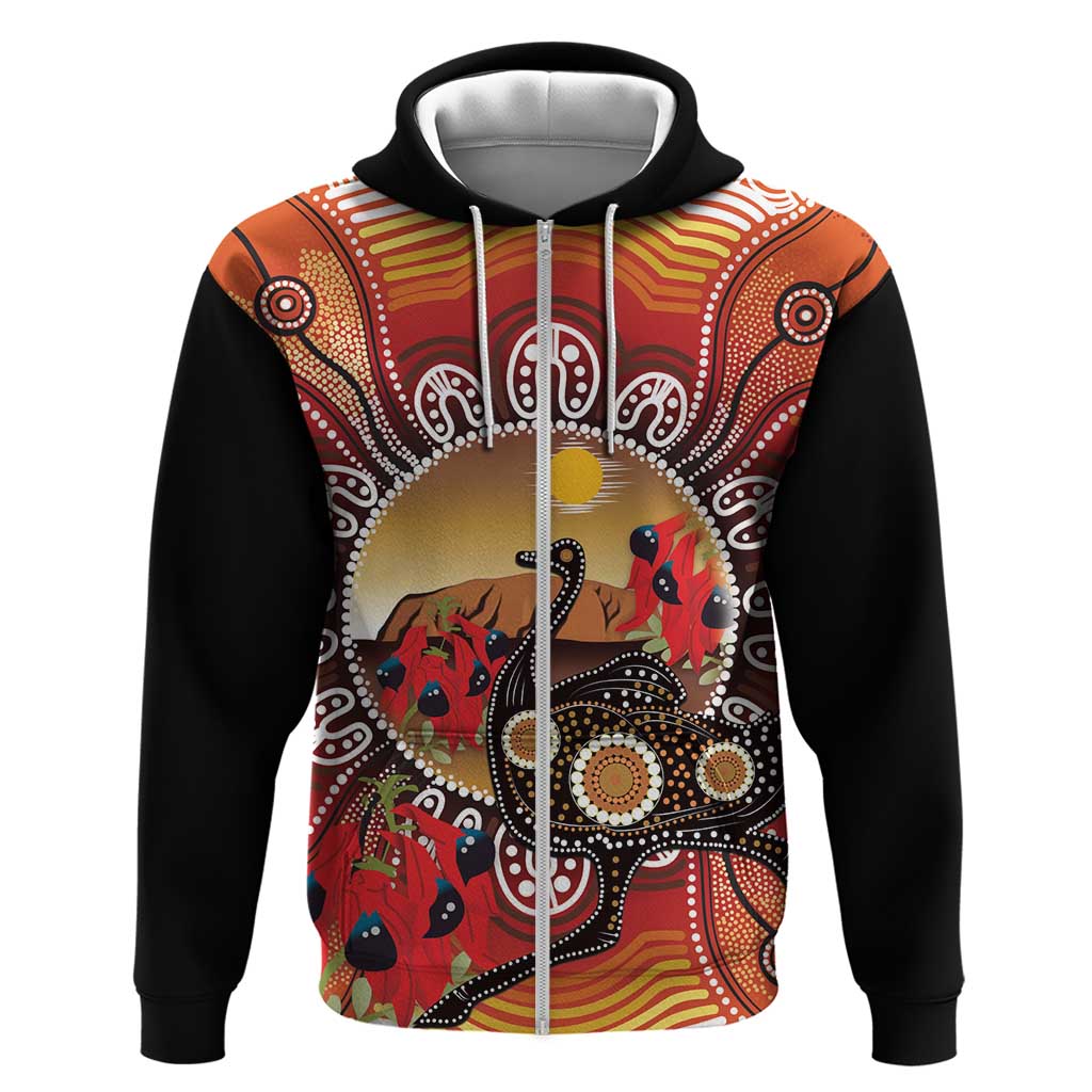 Sturt's Desert Pea And Emu Australia Hoodie Uluru Aboriginal Art - Vibe Hoodie Shop