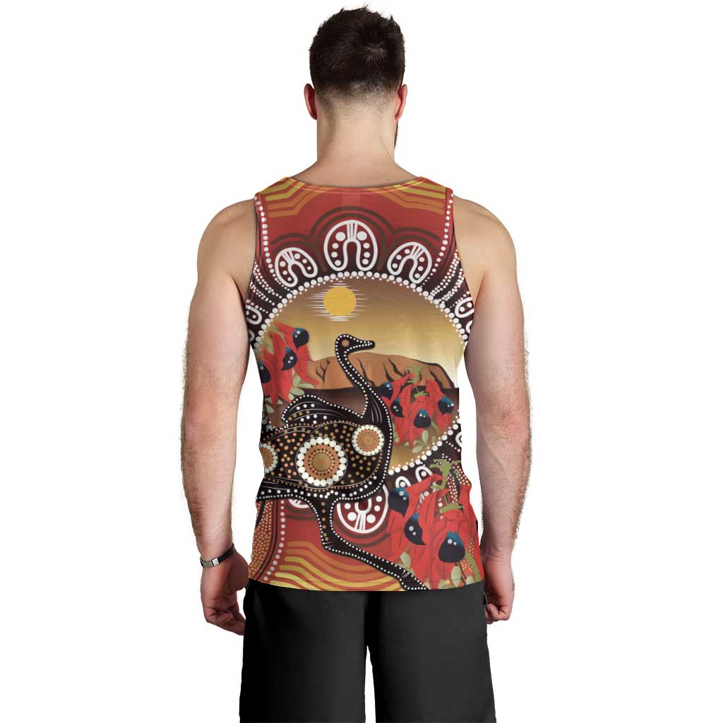 Sturt's Desert Pea And Emu Australia Men Tank Top Uluru Aboriginal Art - Vibe Hoodie Shop