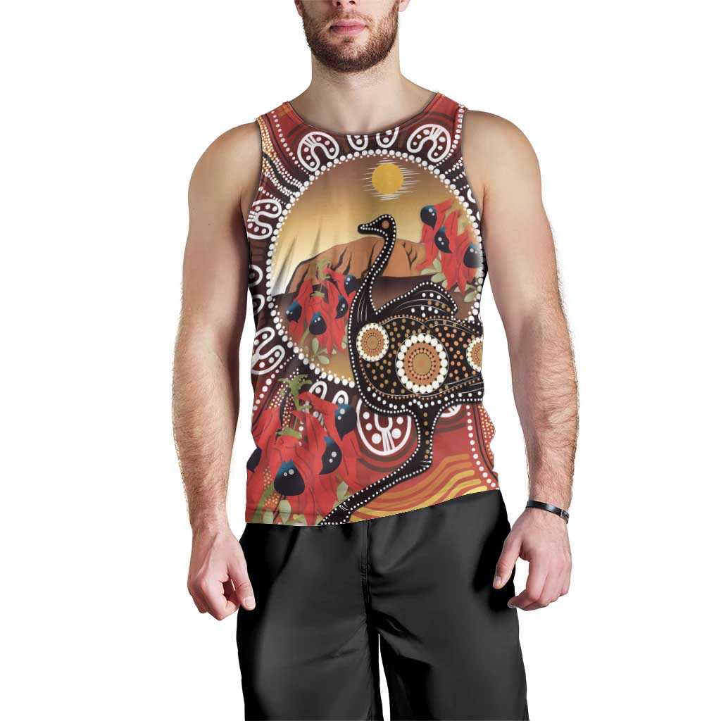 Sturt's Desert Pea And Emu Australia Men Tank Top Uluru Aboriginal Art - Vibe Hoodie Shop