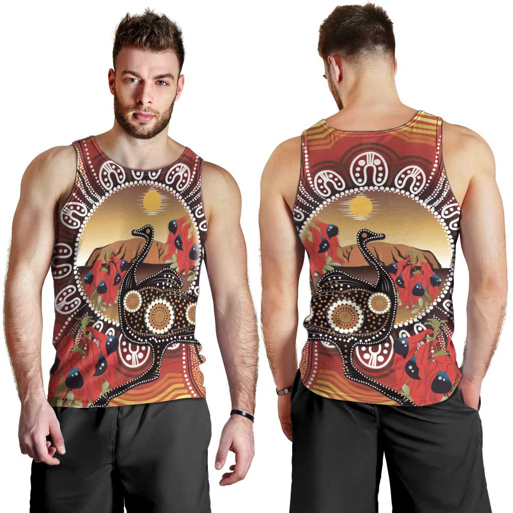 Sturt's Desert Pea And Emu Australia Men Tank Top Uluru Aboriginal Art - Vibe Hoodie Shop