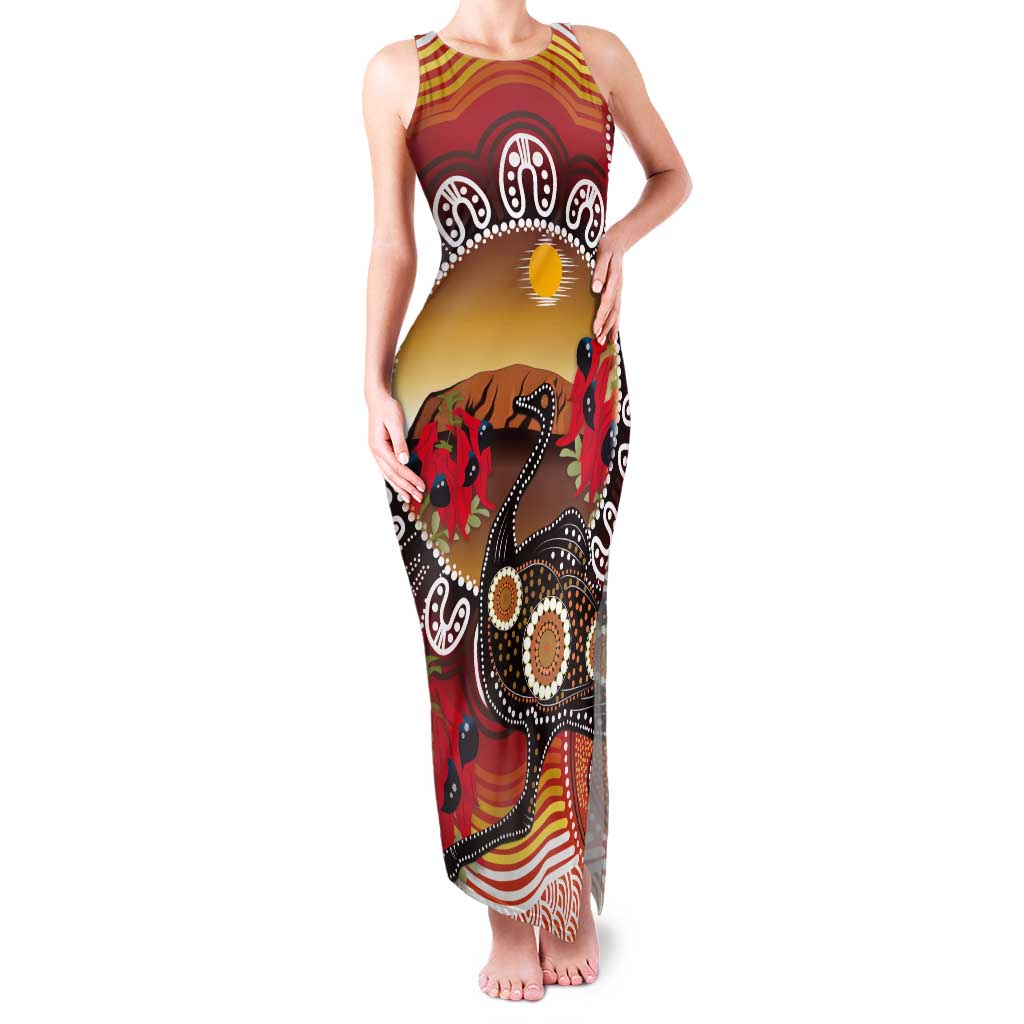 Sturt's Desert Pea And Emu Australia Tank Maxi Dress Uluru Aboriginal Art