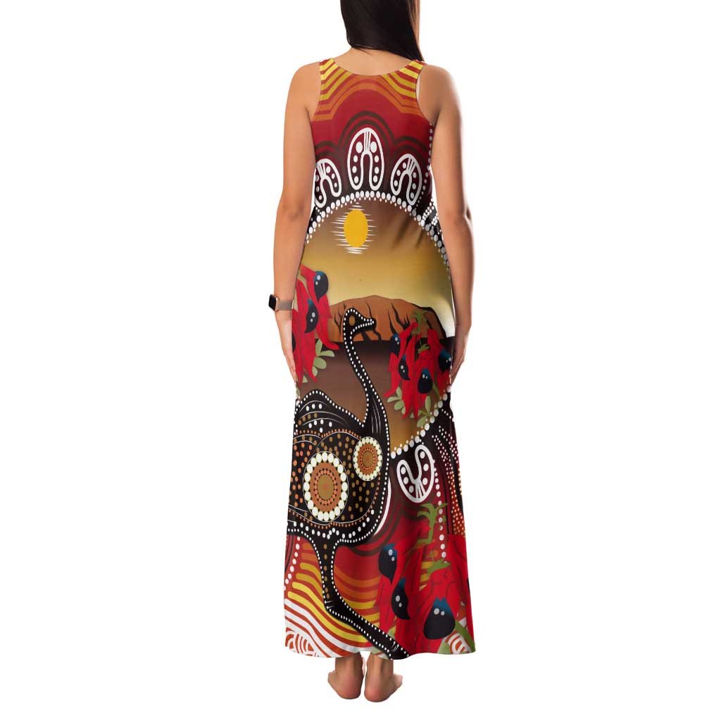 Sturt's Desert Pea And Emu Australia Tank Maxi Dress Uluru Aboriginal Art