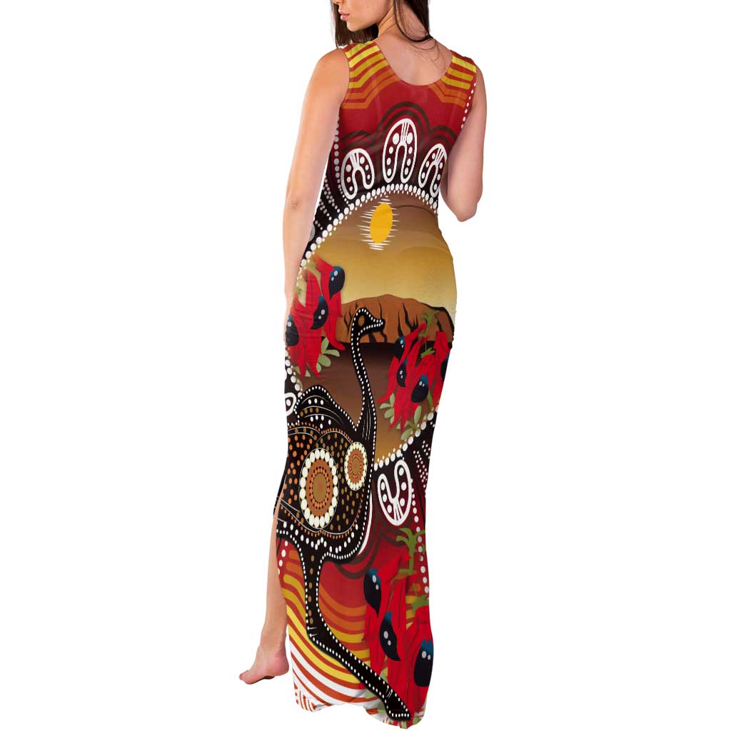 Sturt's Desert Pea And Emu Australia Tank Maxi Dress Uluru Aboriginal Art