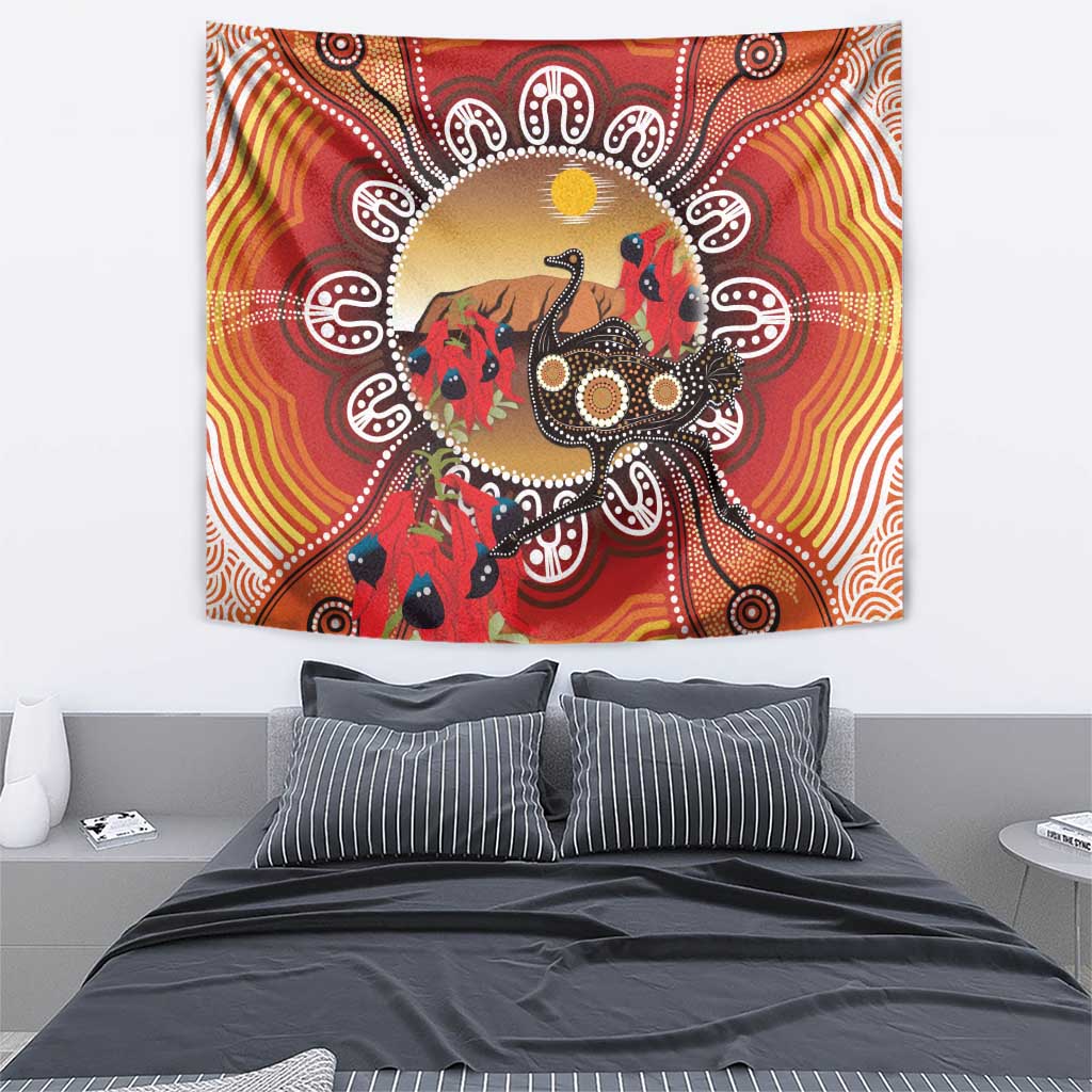 Sturt's Desert Pea And Emu Australia Tapestry Uluru Aboriginal Art - Vibe Hoodie Shop