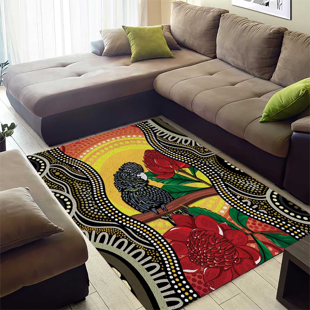 Waratah And Banksian Cockatoo Area Rug Aboriginal Art - Vibe Hoodie Shop