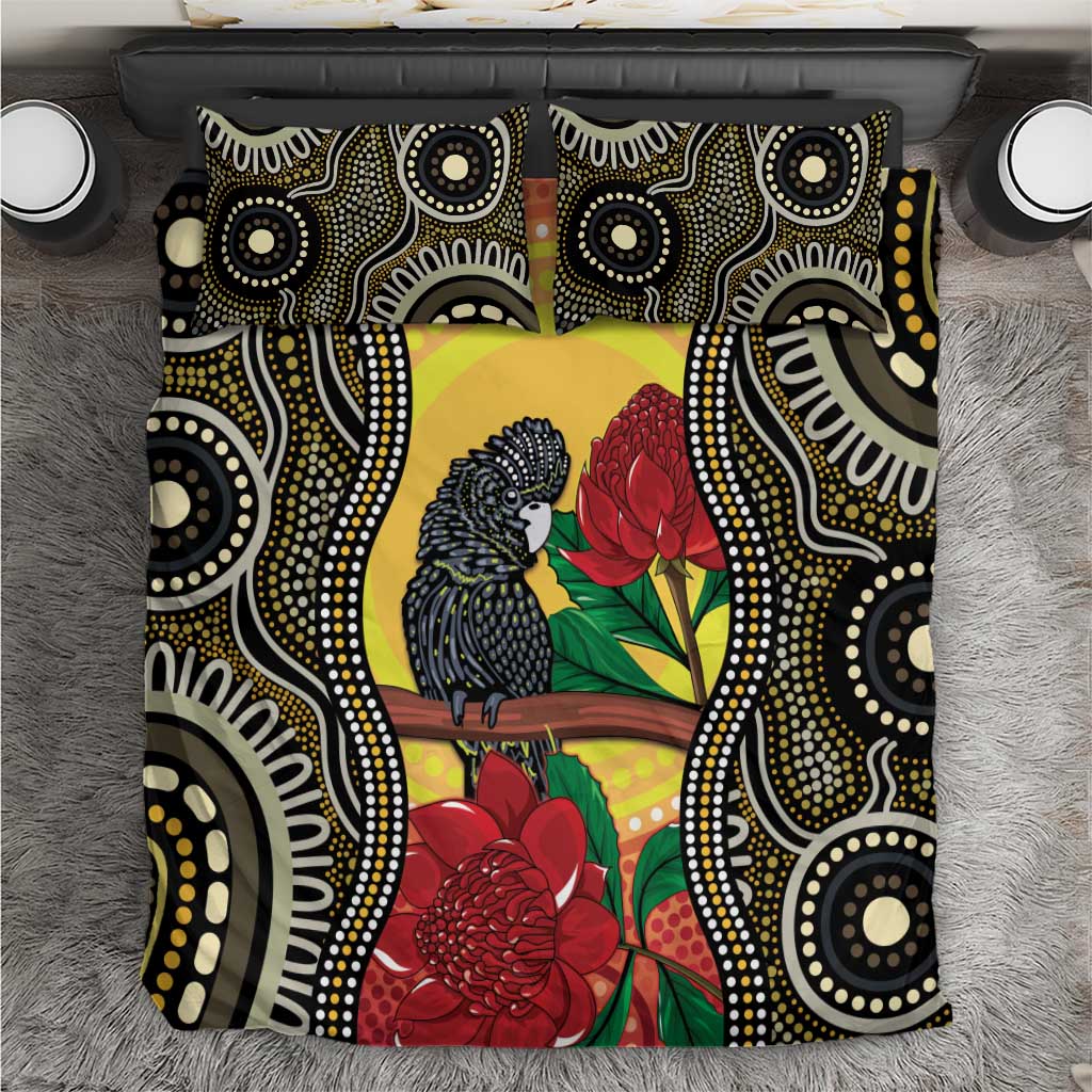 Waratah And Banksian Cockatoo Bedding Set Aboriginal Art - Vibe Hoodie Shop