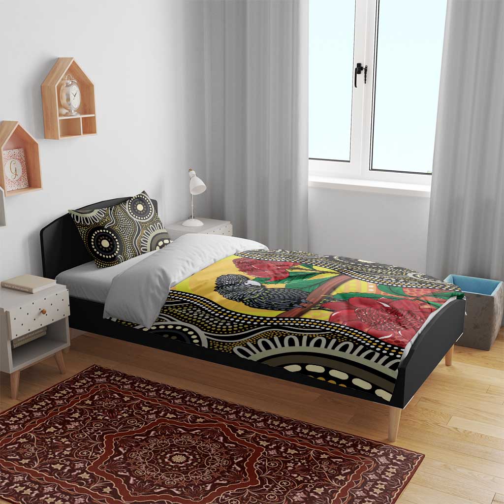 Waratah And Banksian Cockatoo Bedding Set Aboriginal Art - Vibe Hoodie Shop
