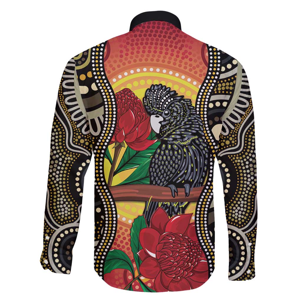 Waratah And Banksian Cockatoo Family Matching Long Sleeve Bodycon Dress and Hawaiian Shirt Aboriginal Art