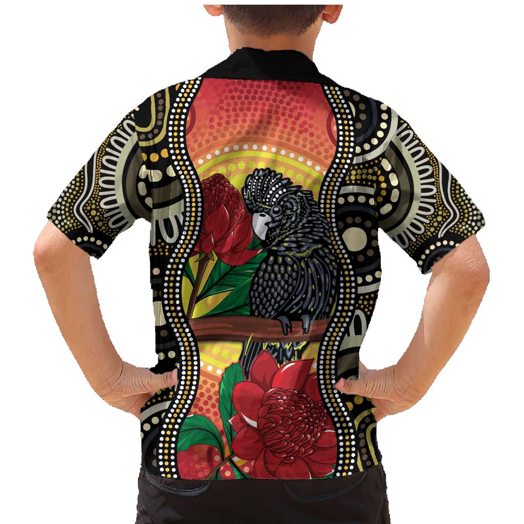 Waratah And Banksian Cockatoo Family Matching Mermaid Dress and Hawaiian Shirt Aboriginal Art