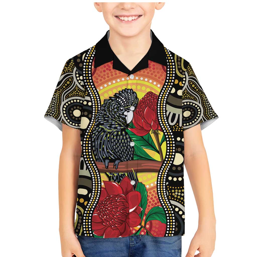 Waratah And Banksian Cockatoo Family Matching Mermaid Dress and Hawaiian Shirt Aboriginal Art