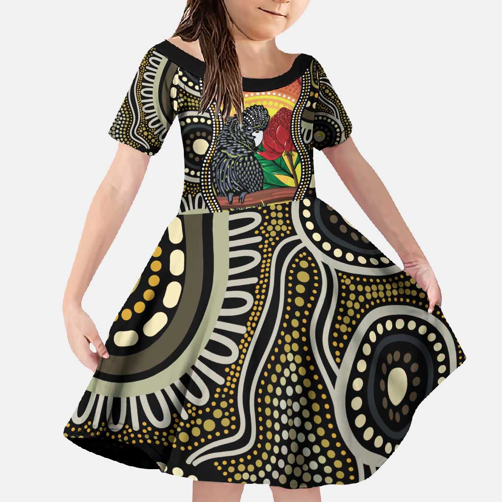 Waratah And Banksian Cockatoo Family Matching Off Shoulder Maxi Dress and Hawaiian Shirt Aboriginal Art