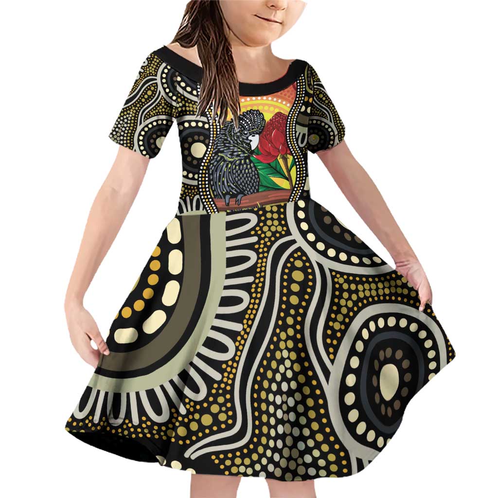 Waratah And Banksian Cockatoo Family Matching Off Shoulder Short Dress and Hawaiian Shirt Aboriginal Art