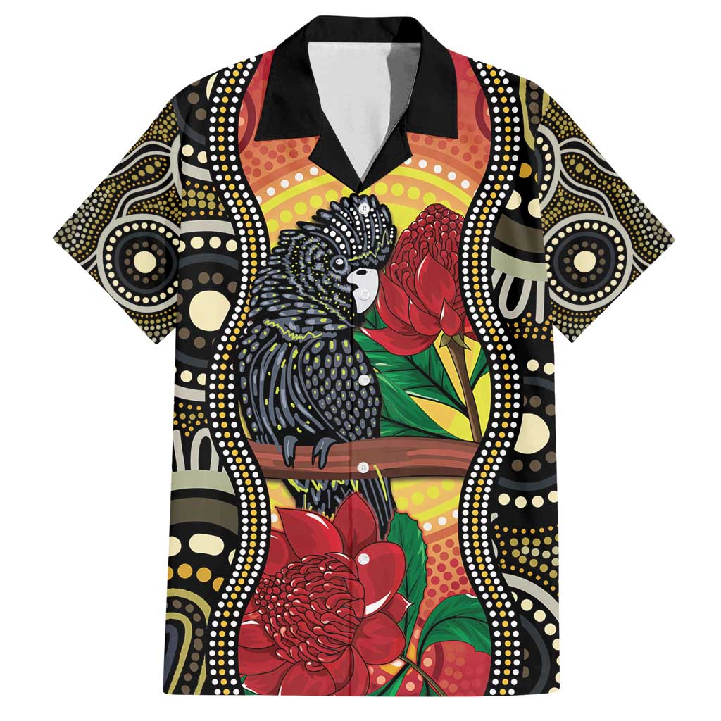 Waratah And Banksian Cockatoo Family Matching Summer Maxi Dress and Hawaiian Shirt Aboriginal Art