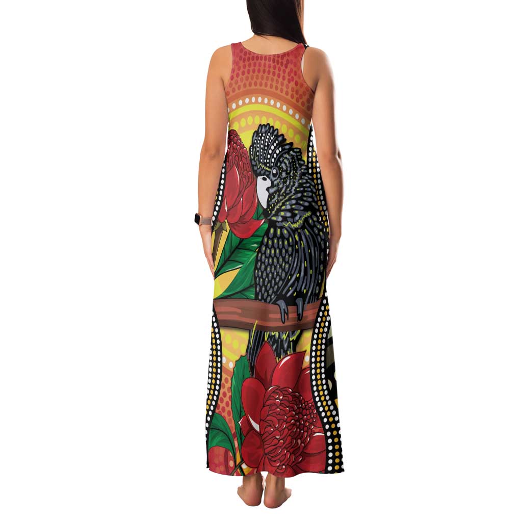 Waratah And Banksian Cockatoo Family Matching Tank Maxi Dress and Hawaiian Shirt Aboriginal Art