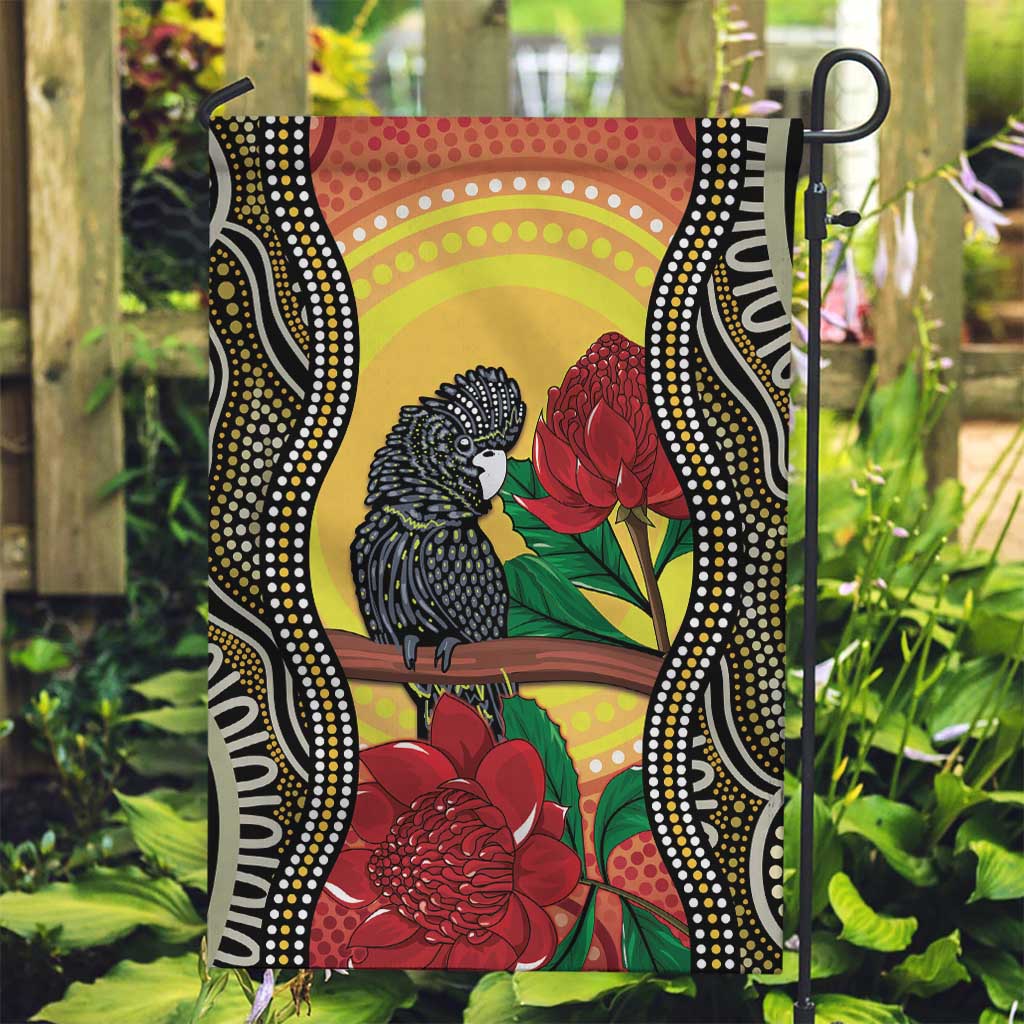 Waratah And Banksian Cockatoo Garden Flag Aboriginal Art - Vibe Hoodie Shop