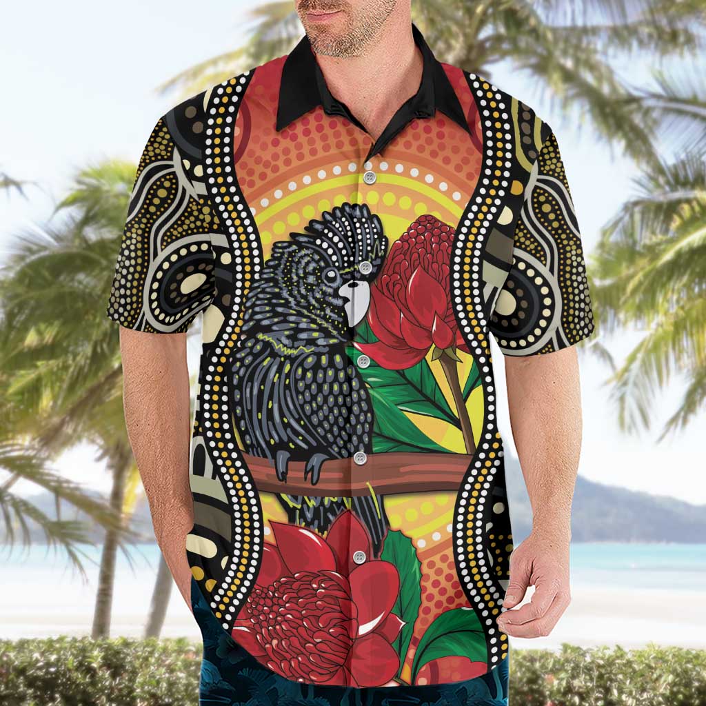 Waratah And Banksian Cockatoo Hawaiian Shirt Aboriginal Art - Vibe Hoodie Shop