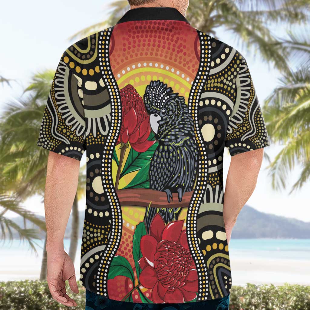 Waratah And Banksian Cockatoo Hawaiian Shirt Aboriginal Art - Vibe Hoodie Shop