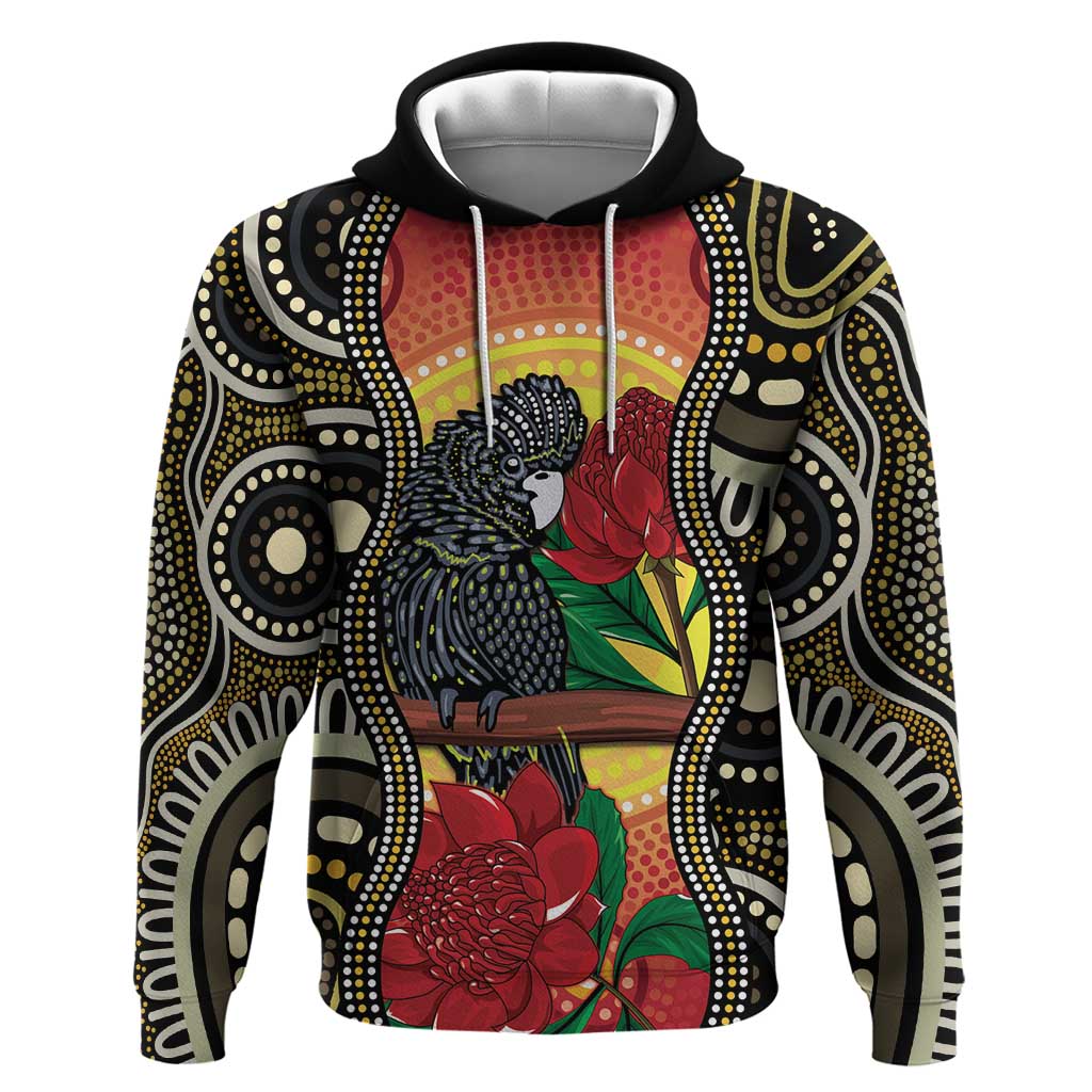 Waratah And Banksian Cockatoo Hoodie Aboriginal Art - Vibe Hoodie Shop