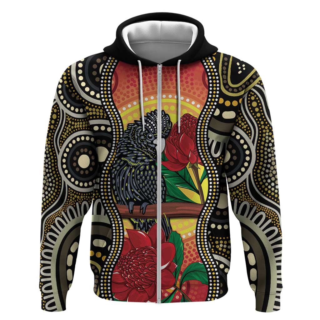 Waratah And Banksian Cockatoo Hoodie Aboriginal Art - Vibe Hoodie Shop
