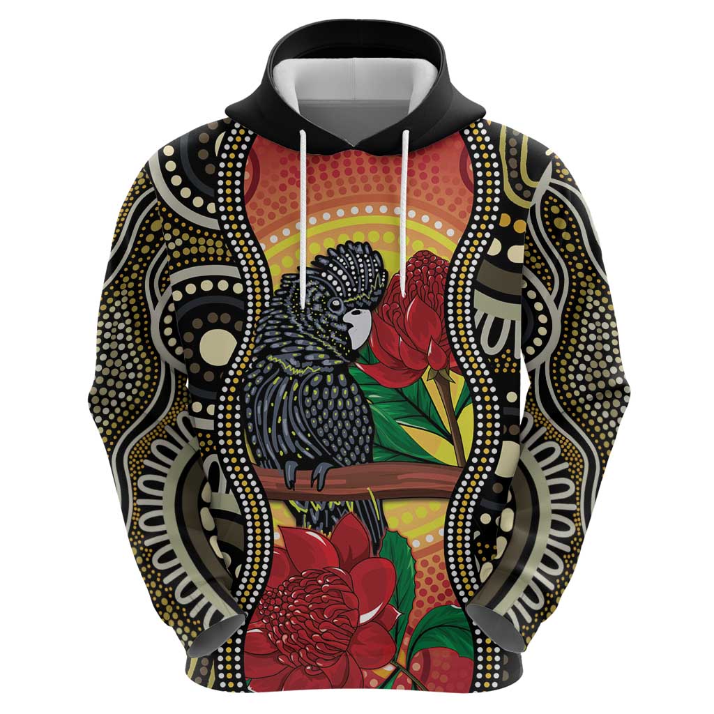 Waratah And Banksian Cockatoo Hoodie Aboriginal Art - Vibe Hoodie Shop