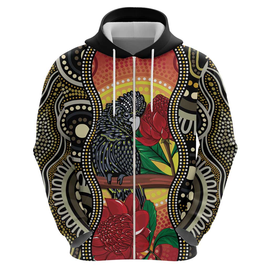 Waratah And Banksian Cockatoo Hoodie Aboriginal Art - Vibe Hoodie Shop